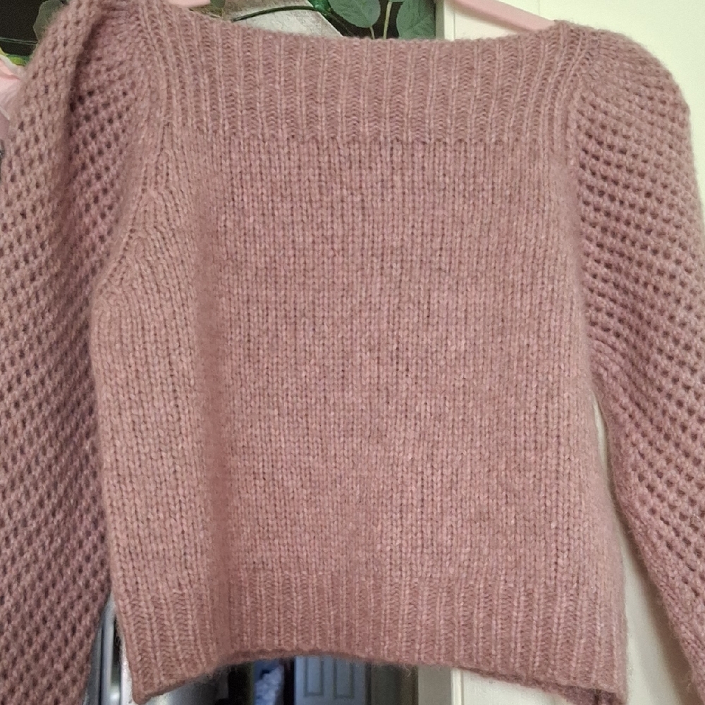 LoveShackFancy Pink Alpaca Cropped Puff Sleeve Sweater